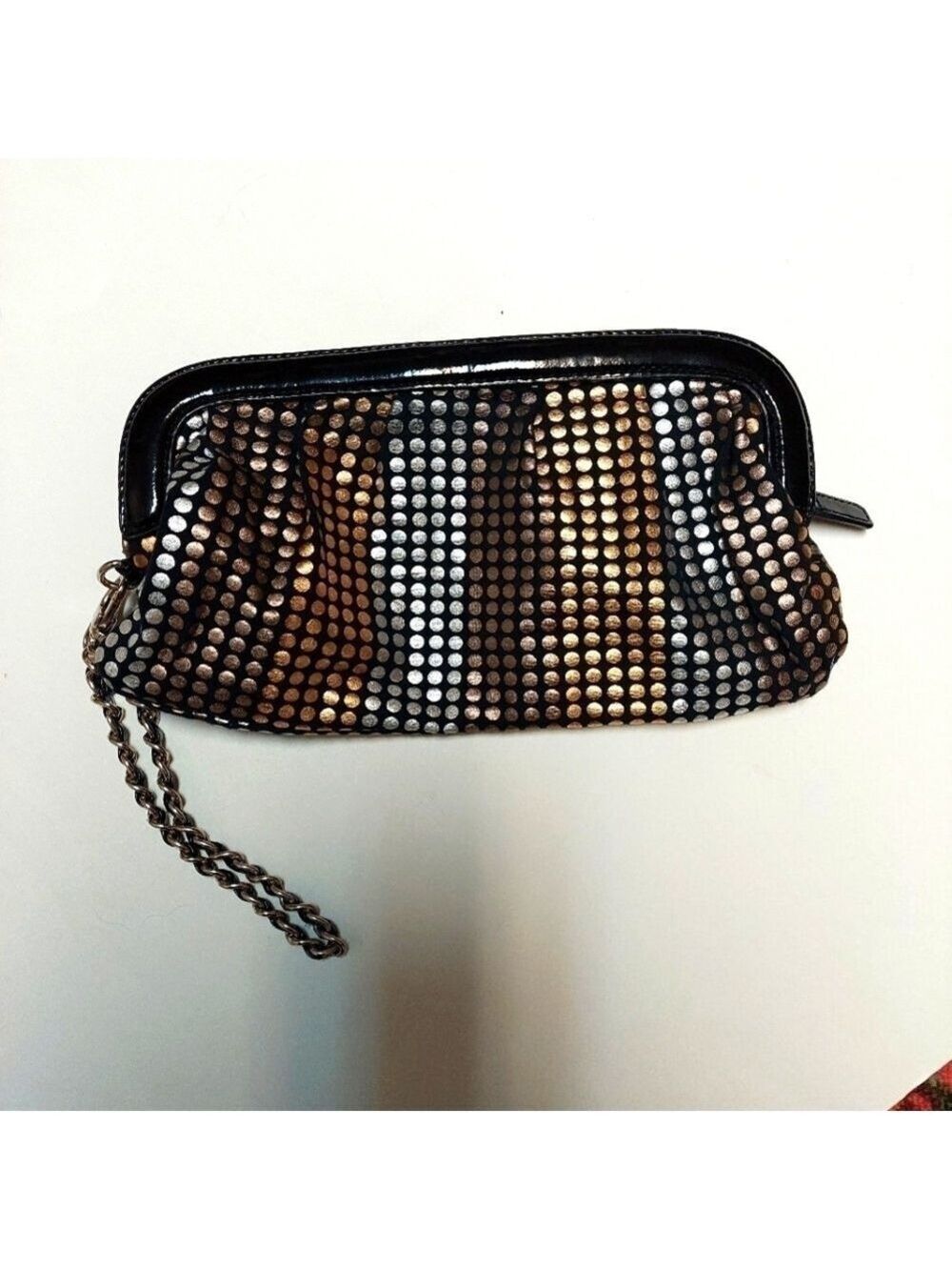 Express Design Studio Gold, Silver and Bronze Dotted Material Wristlet Bag